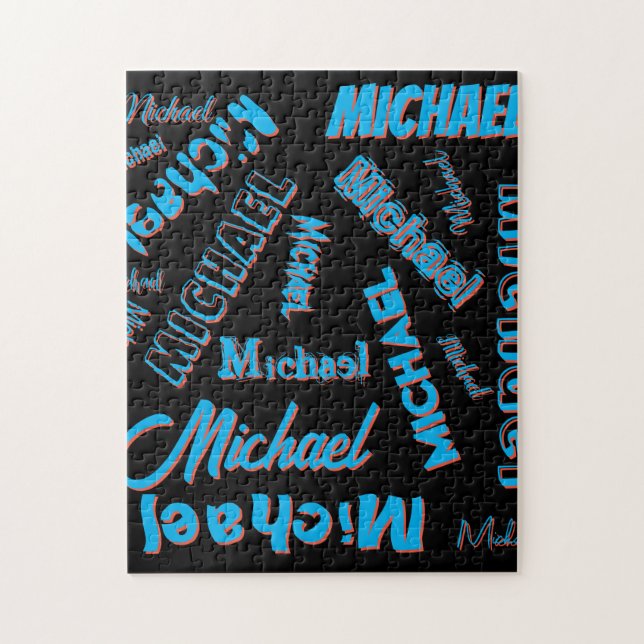 Your name pattern monogram blue red black colour jigsaw puzzle (Vertical)
