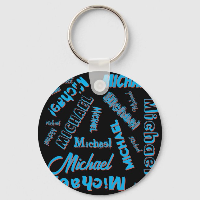Your name pattern monogram blue red black colour keychain (Front)