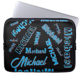 Your name pattern monogram blue red black colour laptop sleeve