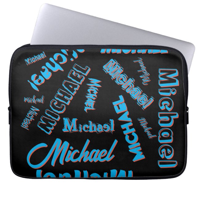 Your name pattern monogram blue red black colour laptop sleeve (Front)