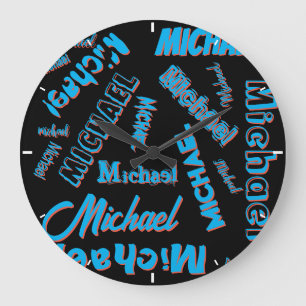 Your name pattern monogram blue red black colour large clock