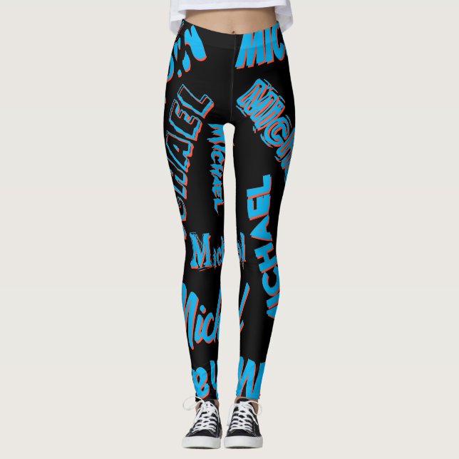 Your name pattern monogram blue red black colour leggings (Front)