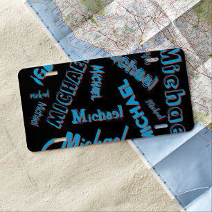 Your name pattern monogram blue red black colour license plate