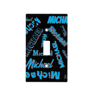Your name pattern monogram blue red black colour light switch cover