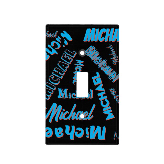 Your name pattern monogram blue red black colour light switch cover (Front)