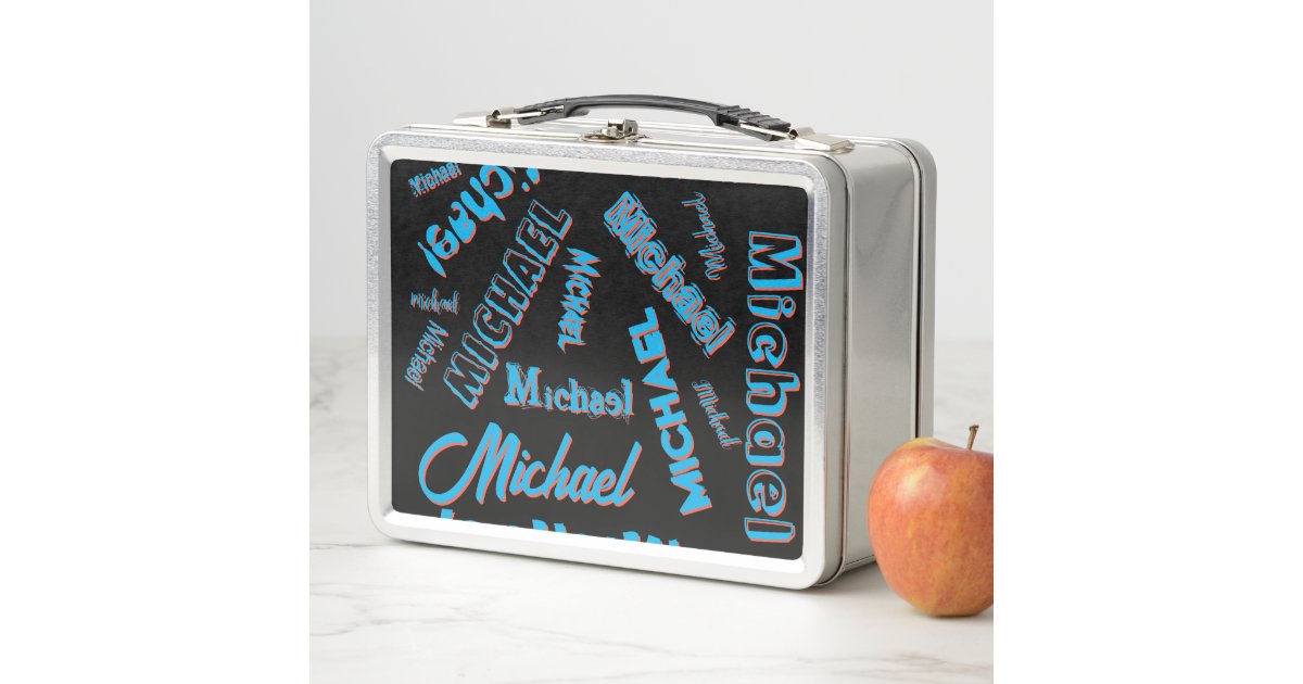 Your name pattern monogram blue red black colour metal lunch box | Zazzle