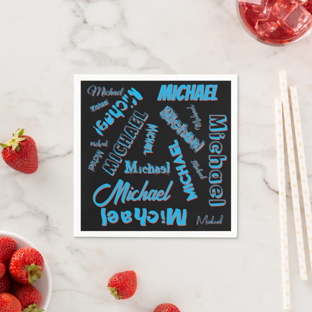 Your name pattern monogram blue red black colour napkins (Insitu)