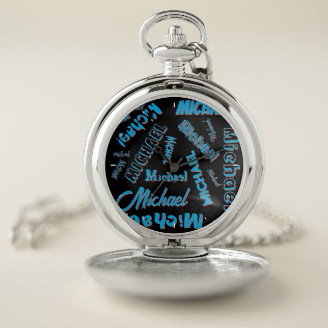 Your name pattern monogram blue red black colour pocket watch (Inside)