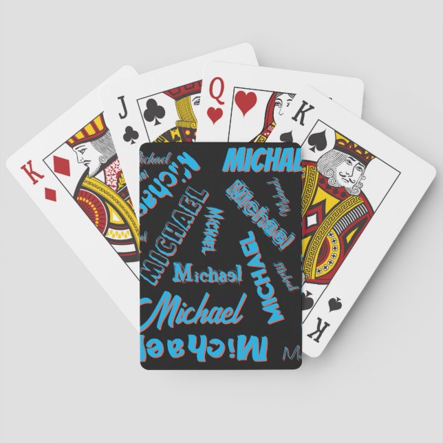 Your name pattern monogram blue red black colour poker cards (Back)