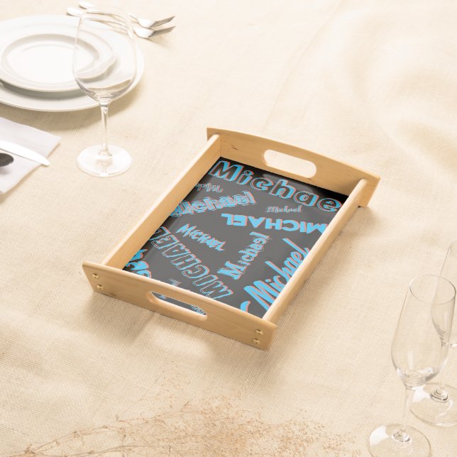 Your name pattern monogram blue red black colour serving tray (Front)