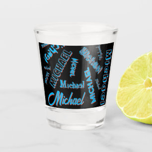 Your name pattern monogram blue red black colour shot glass