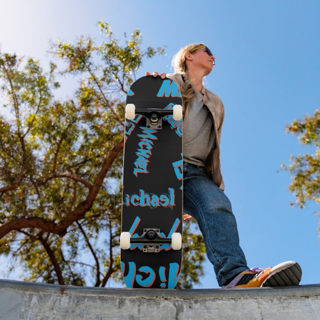 Your name pattern monogram blue red black colour skateboard (Outdoor 1)