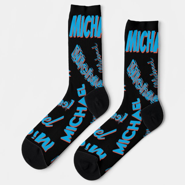 Your name pattern monogram blue red black colour socks (Left)
