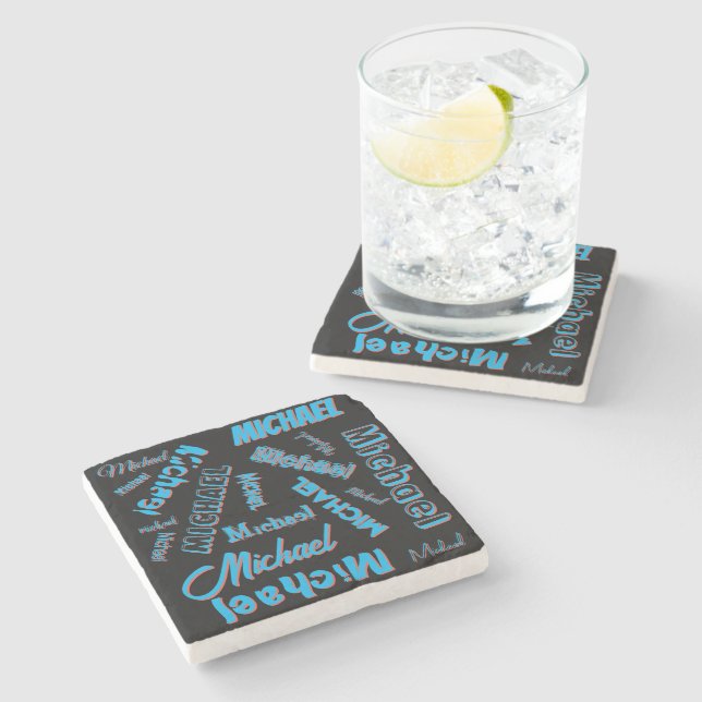 Your name pattern monogram blue red black colour stone coaster (Side)