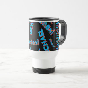 Your name pattern monogram blue red black colour travel mug