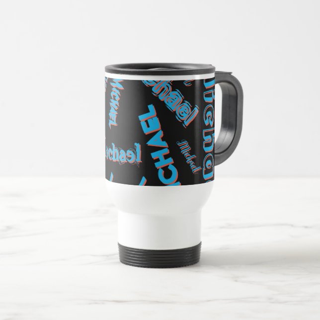 Your name pattern monogram blue red black colour travel mug (Front Right)