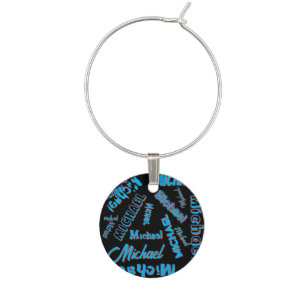 Your name pattern monogram blue red black colour wine charm
