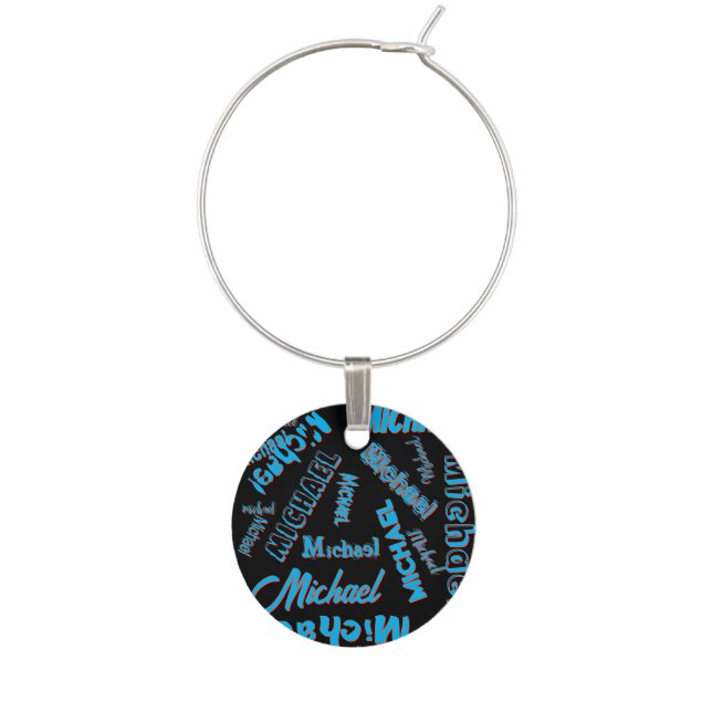 Your name pattern monogram blue red black colour wine charm (Front)
