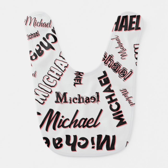 Your name pattern monogram rose colour shadow baby bib (Front)
