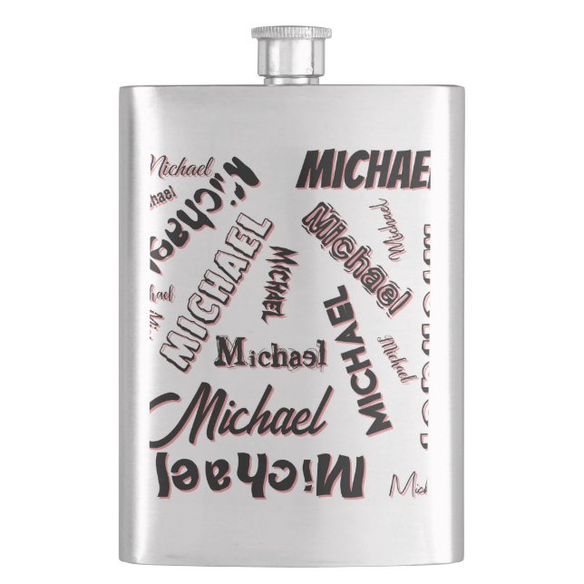 Your name pattern monogram rose colour shadow flask (Front)