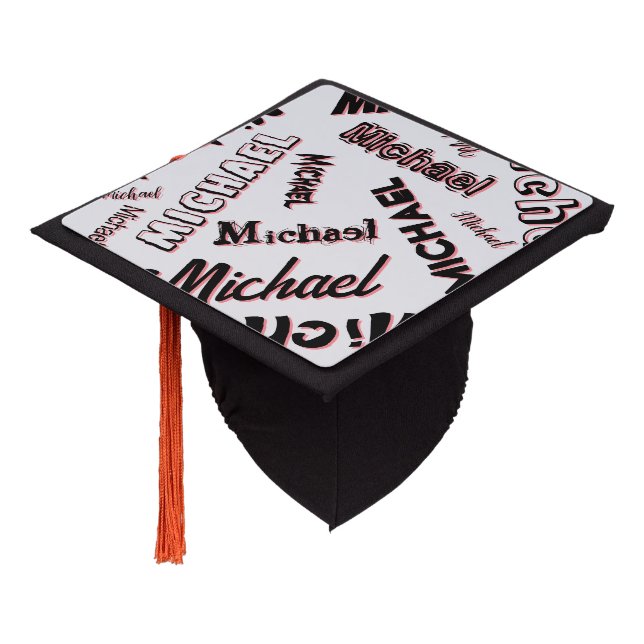 Your name pattern monogram rose colour shadow graduation cap topper (Angled)