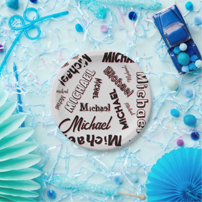 Your name pattern monogram rose colour shadow paper plates (Party)