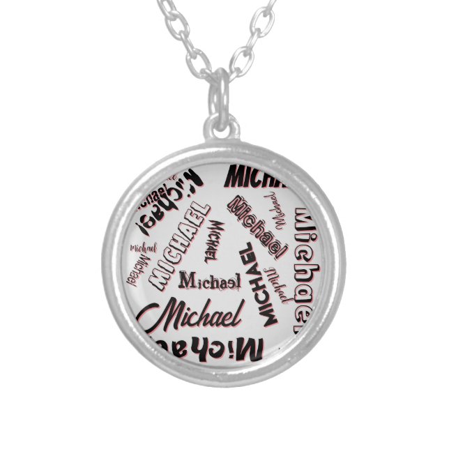Your name pattern monogram rose colour shadow silver plated necklace (Front)