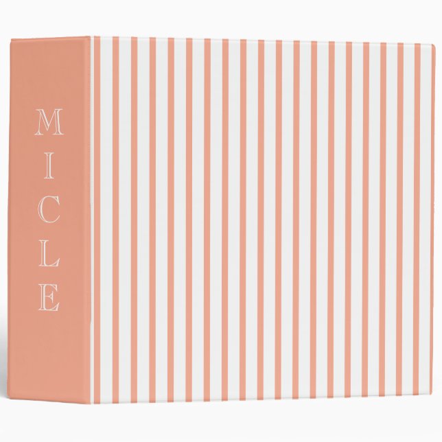 Your Name Peach Stripe 3 Ring Binder (Front/Spine)