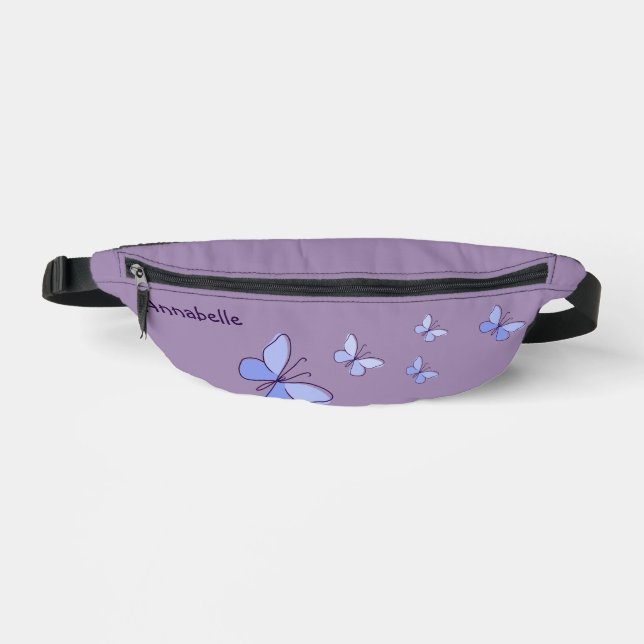 Your Name Periwinkle Butterflies Violet  Fanny Pack (Front)