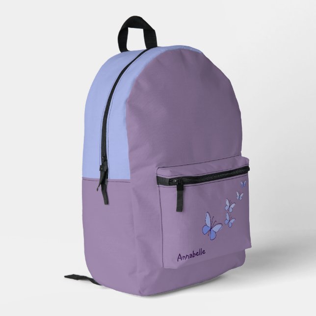 Your Name Periwinkle Butterflies Violet  Printed Backpack (Back Corner Left)