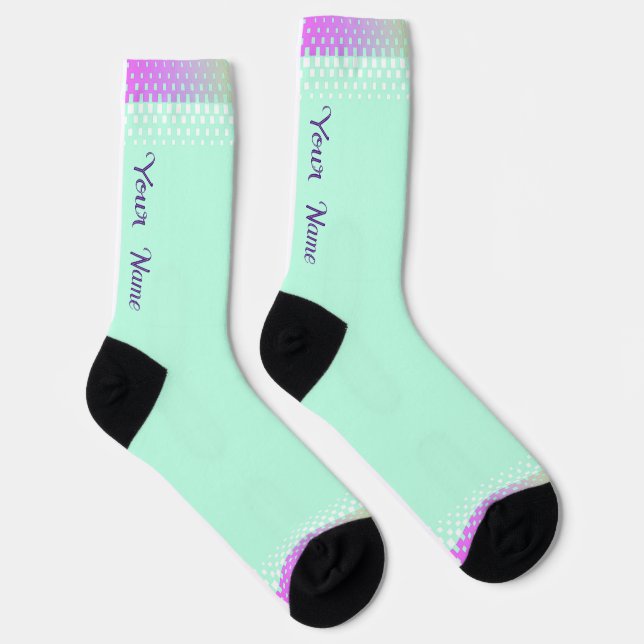 YOUR NAME Personalize Ice Green Trim Crew Socks (Right)