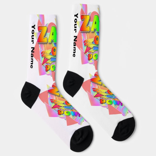 YOUR NAME Personalize Zap Ouch Pow Crew Socks (Right)