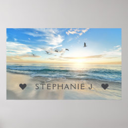 Your Name Personalized Beach Scene with Seagulls Poster
