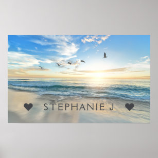 Your Name Personalized Beach Scene with Seagulls Poster