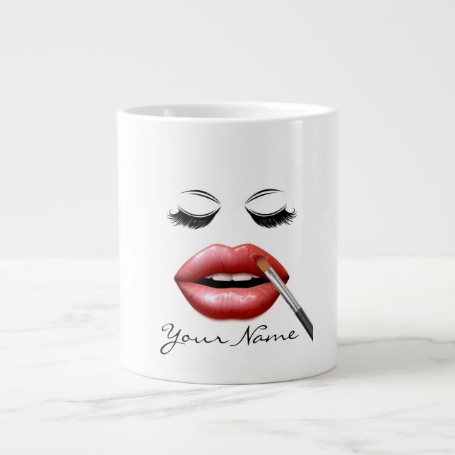 Your Name Personalized Lips And Eyelashes Coffee Giant Coffee Mug (Front)