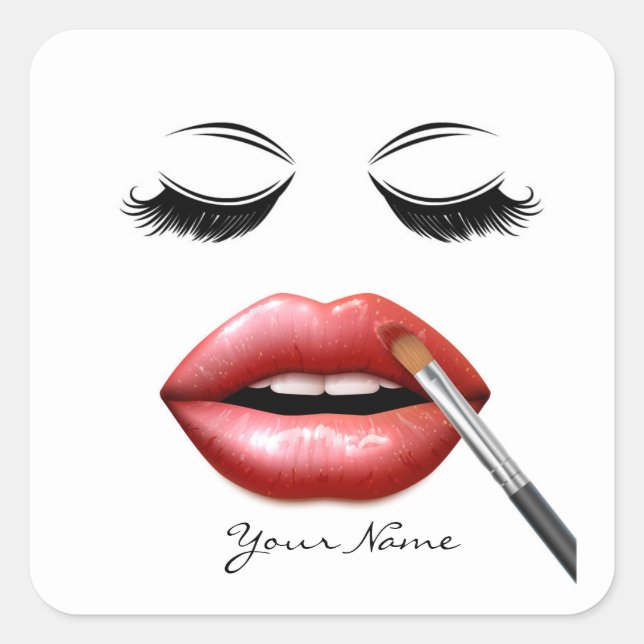 Your Name Personalized Lips And Eyelashes Square Sticker (Front)