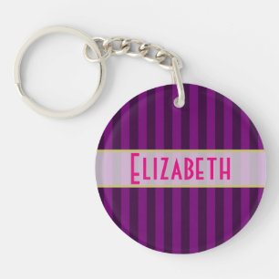 Your Name Personalized on a Purple Striped Pattern Keychain