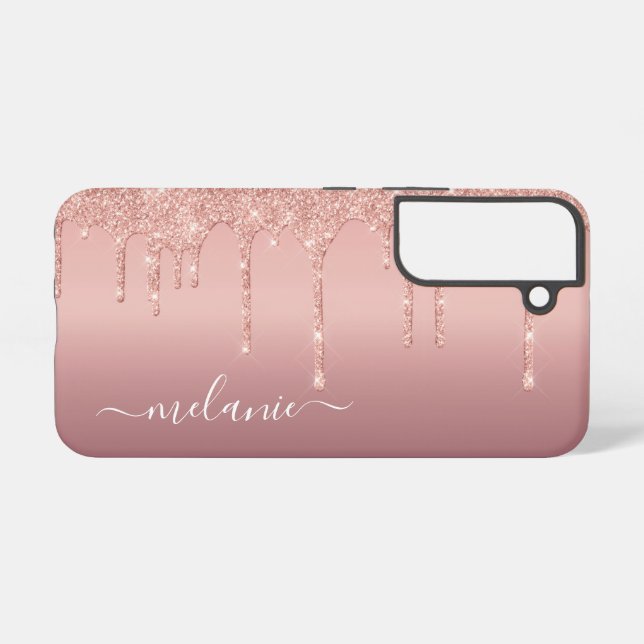 Your Name Personalized Rose Gold Blush Glitter Samsung Galaxy Case (Back Horizontal)