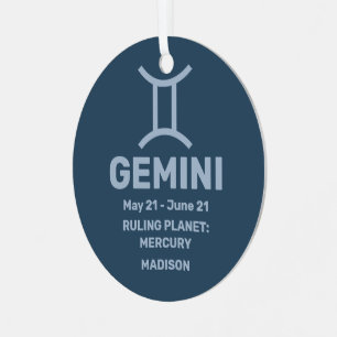 YOUR Name & Photo Zodiac Sign Gemini Metal Ornament