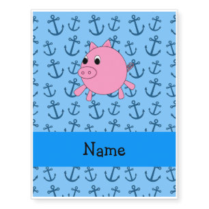 Your name pig blue anchors pattern temporary tattoos