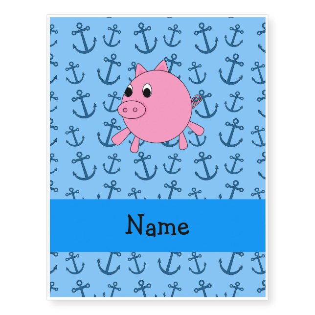 Your name pig blue anchors pattern temporary tattoos (Front)