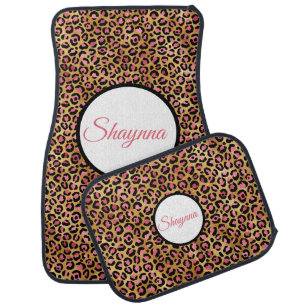 Your Name Pink And Black Leopard Spots Car Floor Mat
