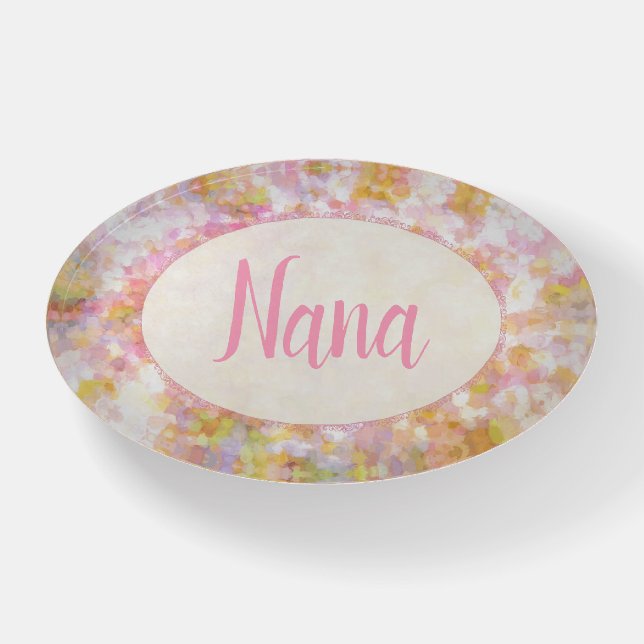 Your Name Pink and Yellow Floral Abstract Paperweight (Front)