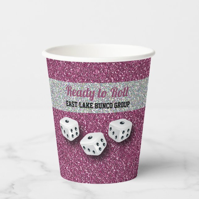 Your Name Pink Sparkle Dice Bunco  Paper Cups (Front)