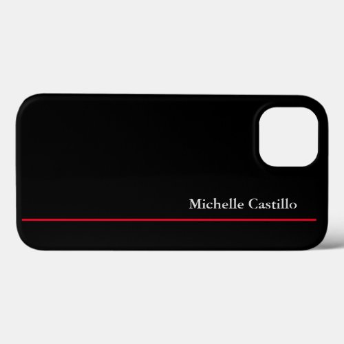 Your Name Plain Professional Modern Black Red iPhone 13 Case