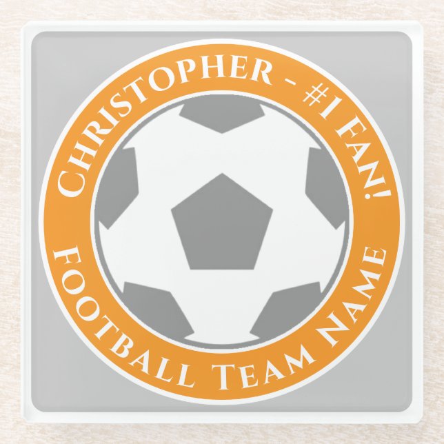 Your Name plus Football Team Name Glass Coaster (Front)