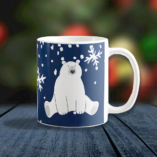 Your Name Polar Bear in Snowy Winter Coffee Mug