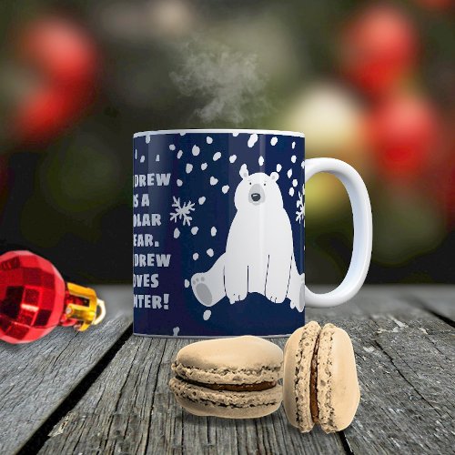 Your Name Polar Bear in Snowy Winter Coffee Mug