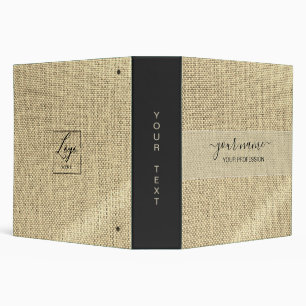 Your name & Profession black and beige linen 3 Ring Binder