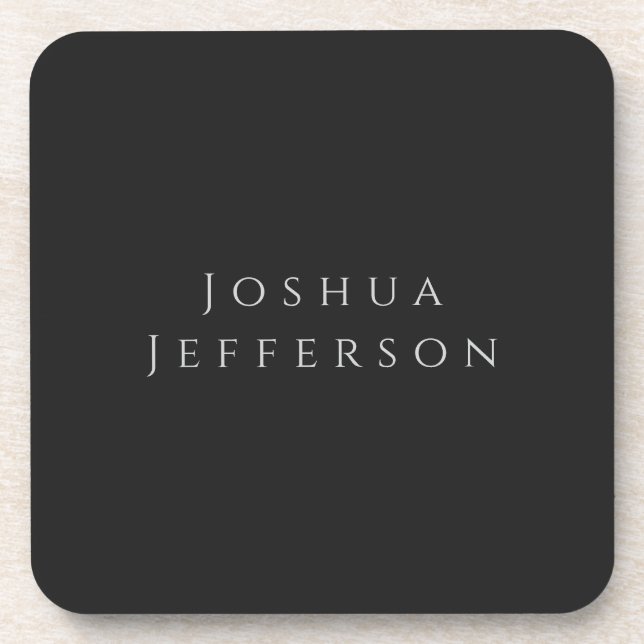 Your Name Professional Creative Plain Black Grey Beverage Coaster (Front)